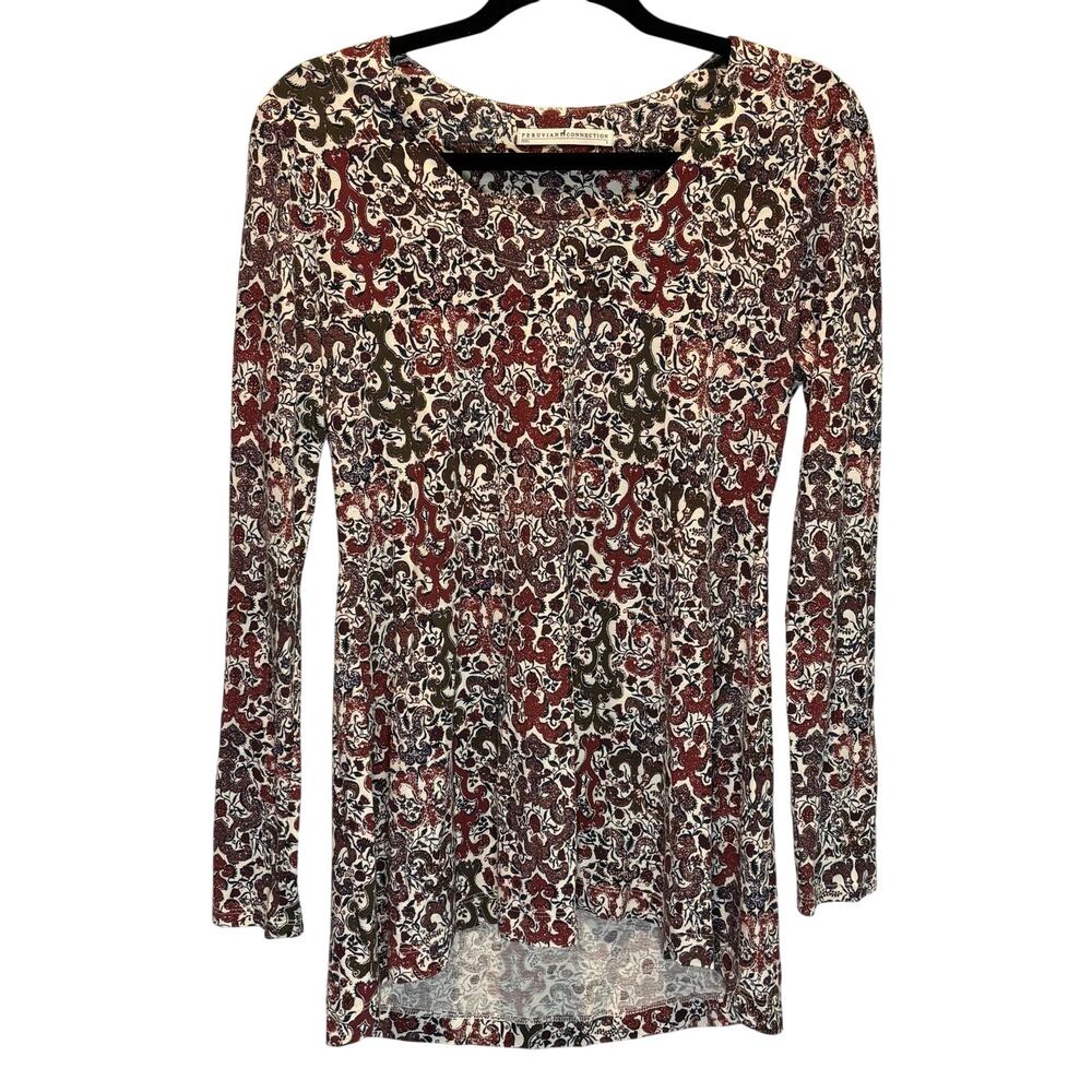 Peruvian Connection Antique Print Long Sleeve Tunic Top - size Small
